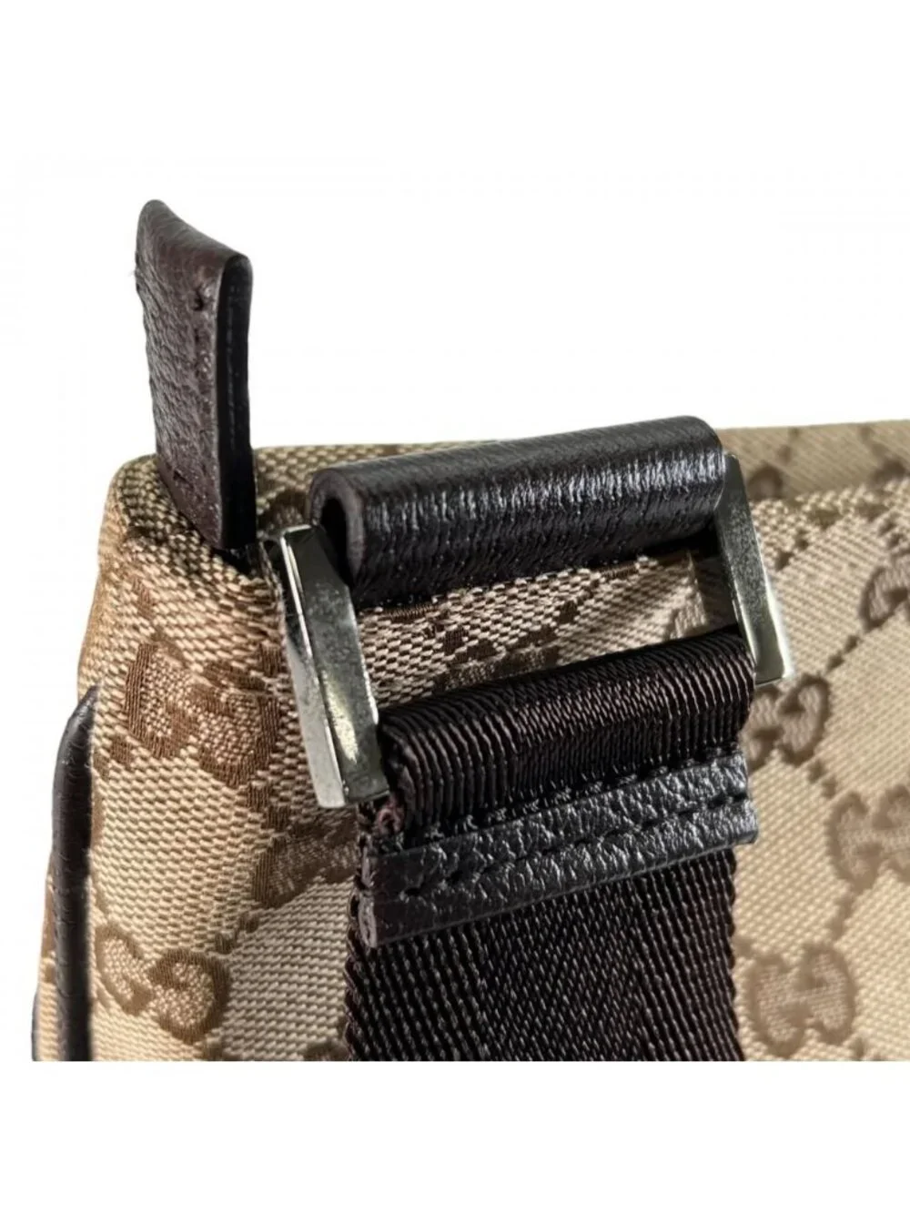 Gucci Shoulder Bag Crossbody GG Canvas Leather Brown Silver